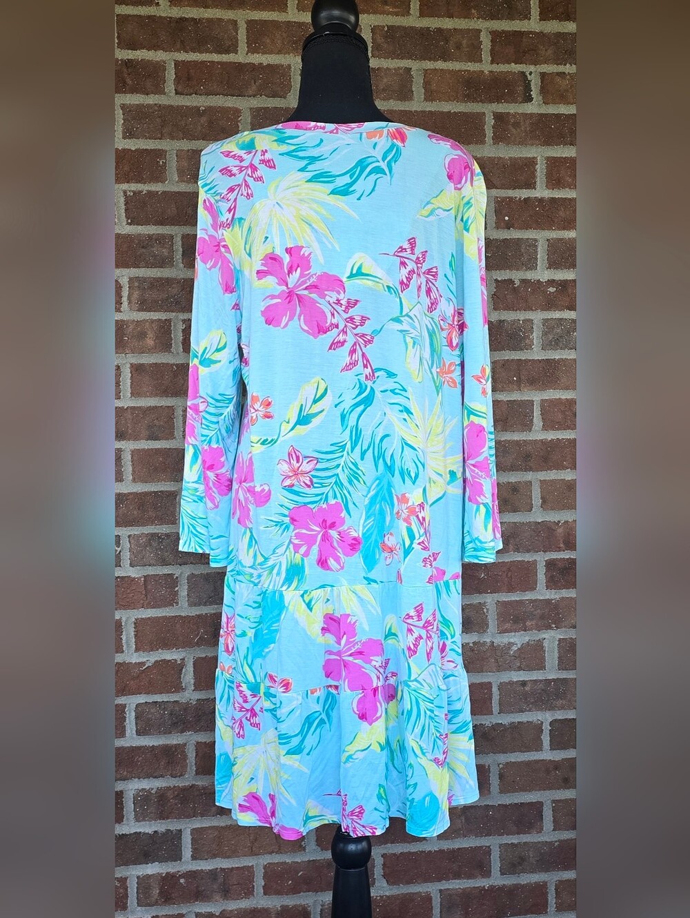 Ellen Tracy Teal, Pink & Yellow Tropical Print Dress - Picture 3 of 5
